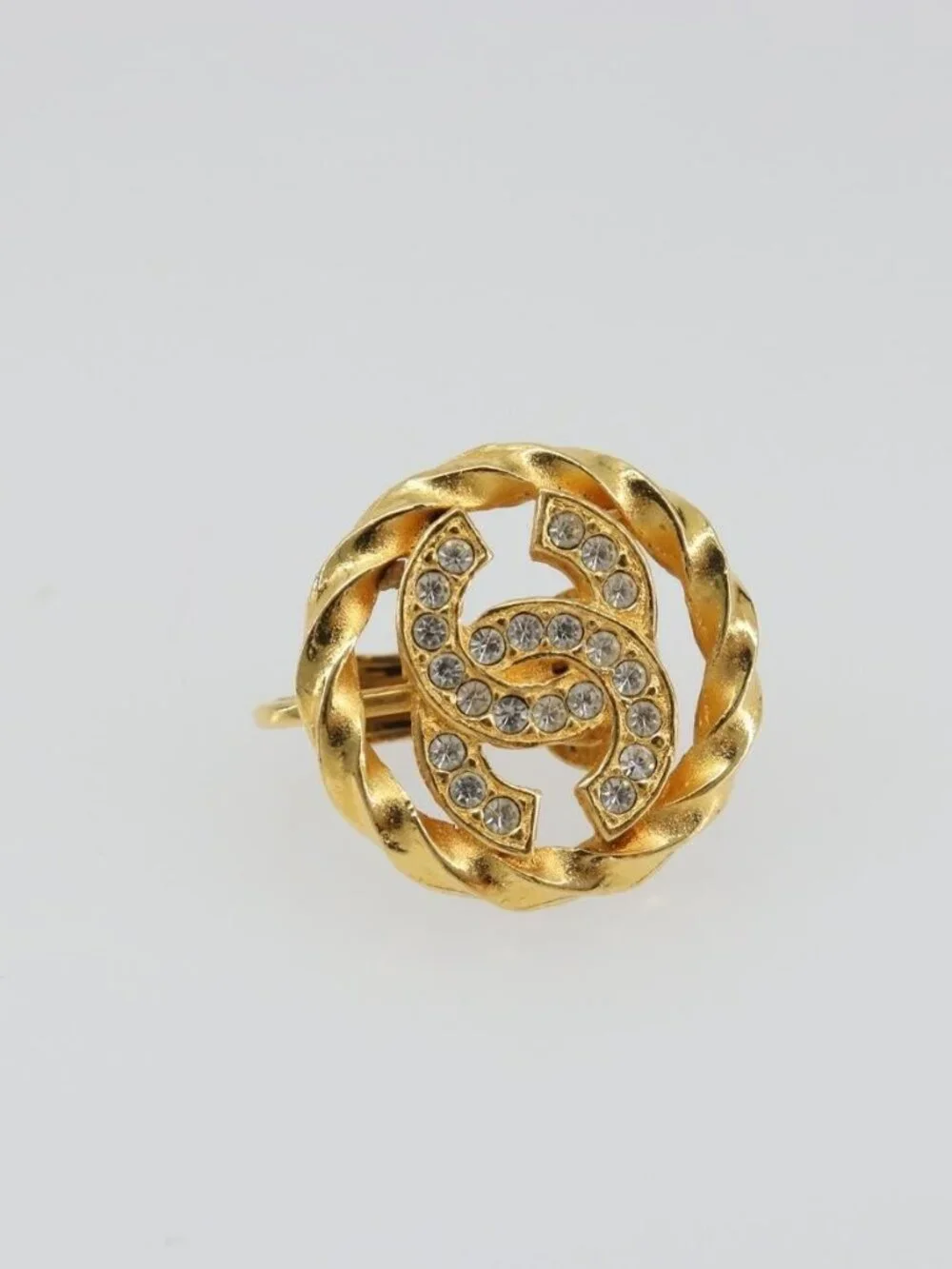 CHANEL Earring Metal Gold Tone CC Auth 188627
